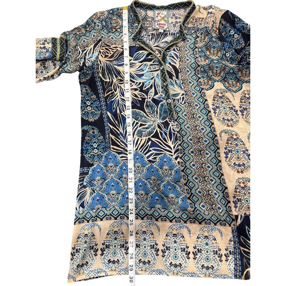 Johnny Was Carly Jessa Silk Tunic Top Boho Blue Beige Floral Paisley Women Sz S - Picture 7 of 8